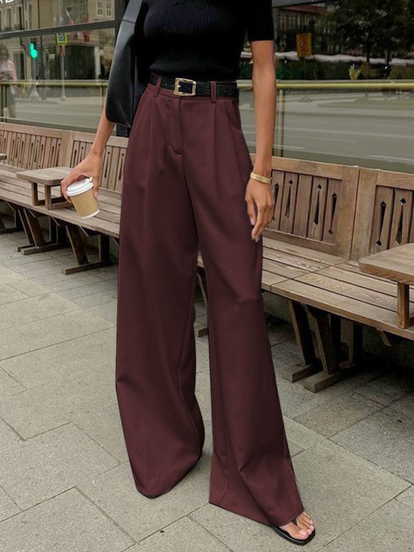 Solid Wide Leg Pants Without Belt - Image 13