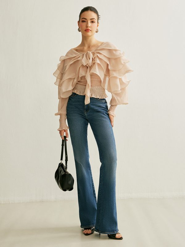Semi-Sheer Chiffon Ruffle Backless Top - Image 4