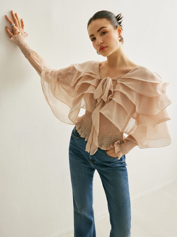Semi-Sheer Chiffon Ruffle Backless Top - Image 6
