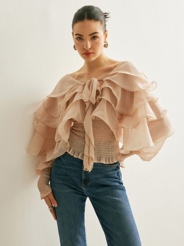 Semi-Sheer Chiffon Ruffle Backless Top - Image 5