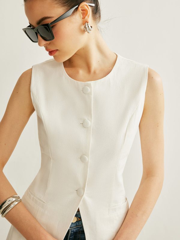 Button Detail Sleeveless Vest - Image 3