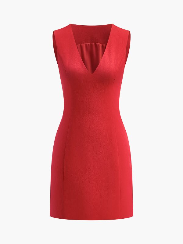 Snug V-Neck Sleeveless Short Dress - Image 12