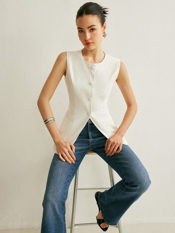 Button Detail Sleeveless Vest - Image 2