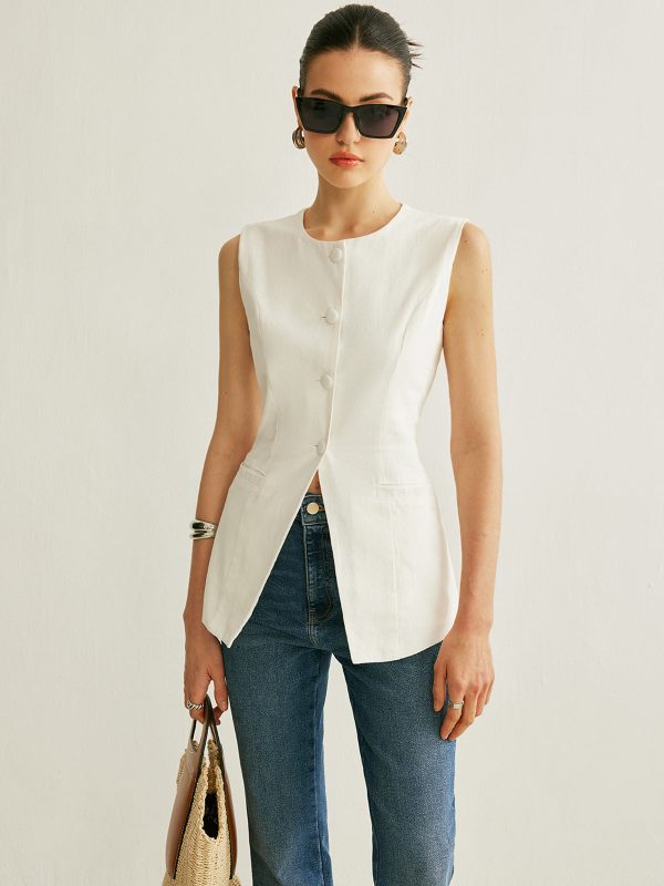 Button Detail Sleeveless Vest - Image 5