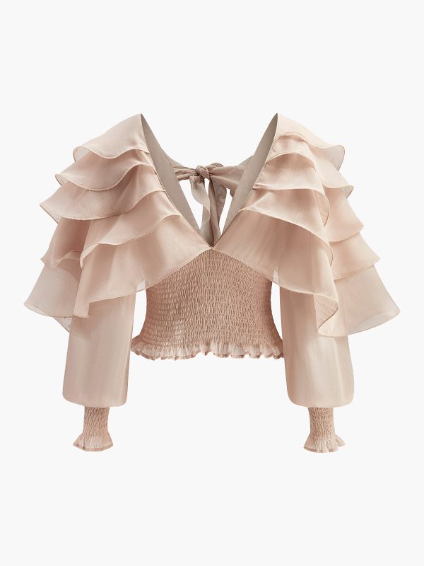 Semi-Sheer Chiffon Ruffle Backless Top - Image 8