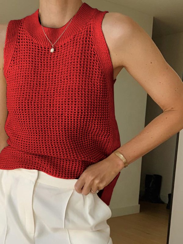 Knit Hollow Solid Tank Top - Image 8