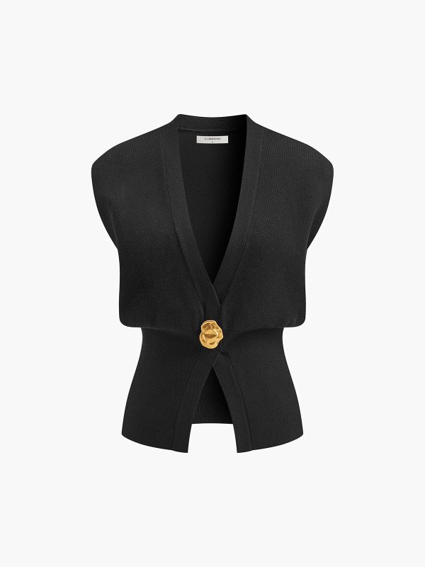 V-Neck Buttoned Detail Sweater Vest - Image 7