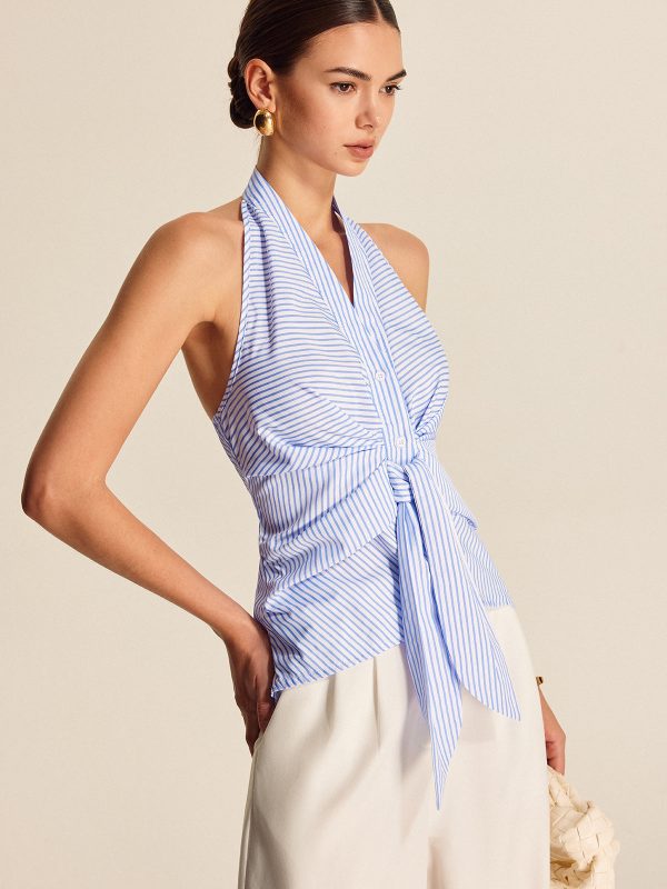 Striped Halter Tie Top - Image 3