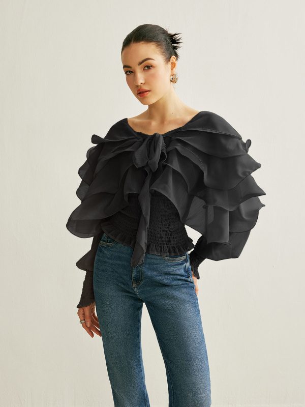 Semi-Sheer Chiffon Ruffle Backless Top - Image 11