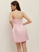 Satin Asymmetrical Buttoned Strapless Dress