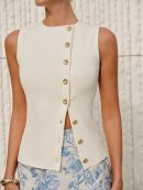 Asymmetric Button Sweater Vest