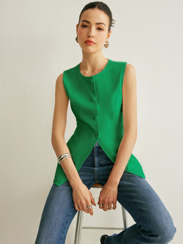 Button Detail Sleeveless Vest - Image 9