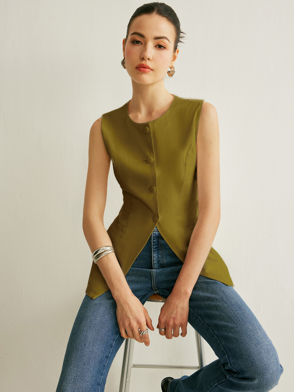 Button Detail Sleeveless Vest - Image 10