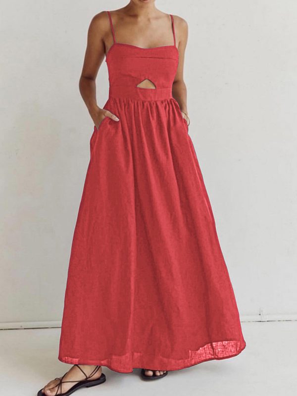 Cotton Sleeveless Pockets Cutout Long Dress - Image 8