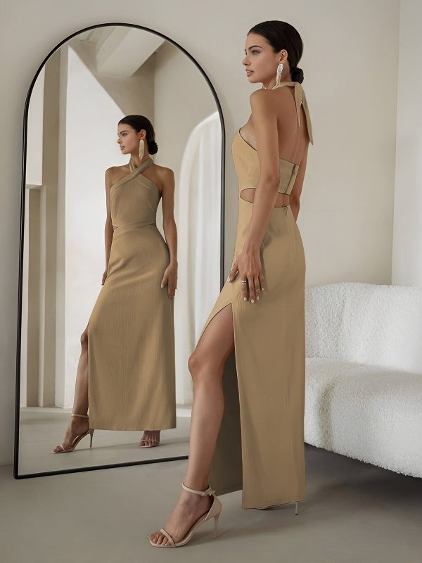 Crisscross Cutout Halter Split Knit  Long Dress - Image 6