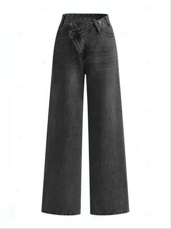 Asymmetric Waist Wide-Leg Jeans - Image 5