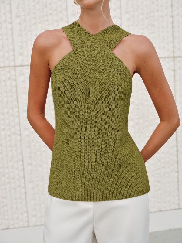 Halter Cross-Over Collar Tank Top - Image 13