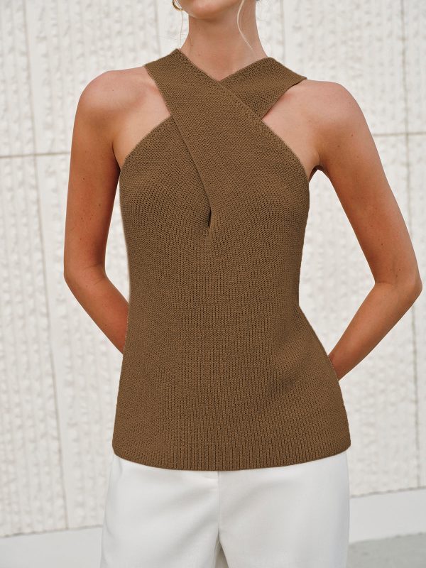 Halter Cross-Over Collar Tank Top - Image 9