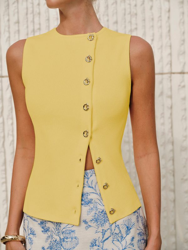 Asymmetric Button Sweater Vest - Image 9