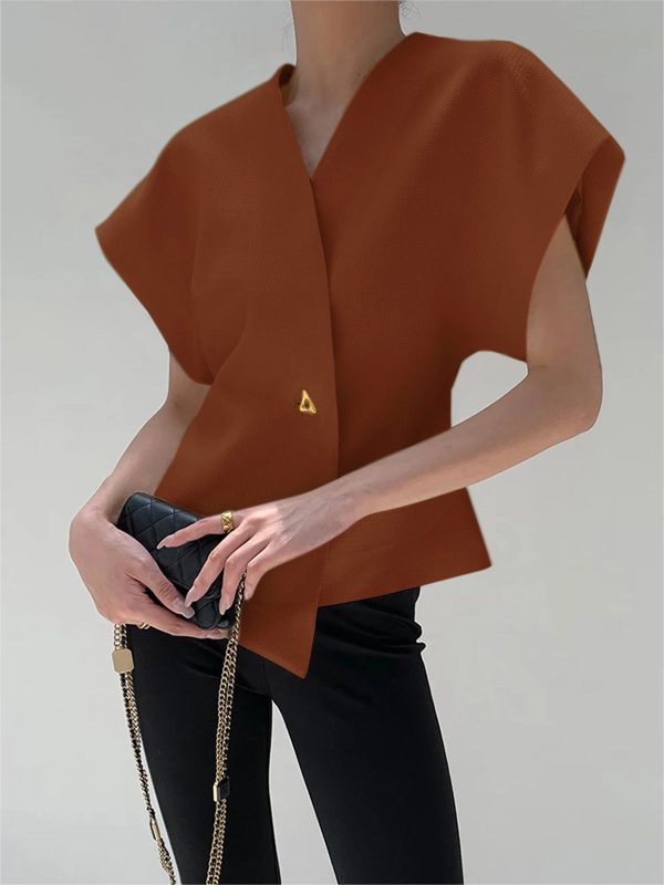Trendy V-Neck Button Down Blouse - Image 9