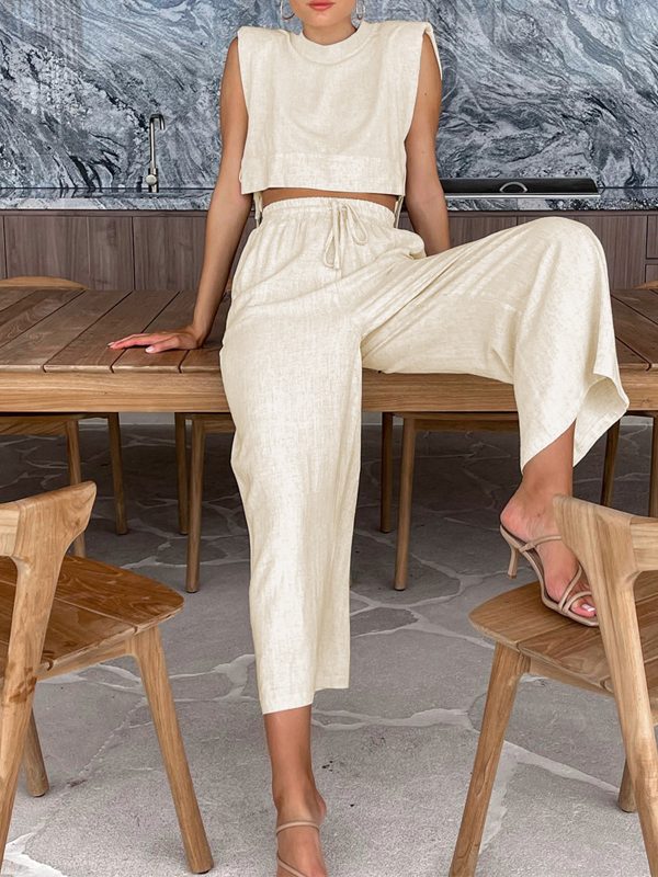 Utility Linen Two Piece Wide Leg Pants Set - Image 3