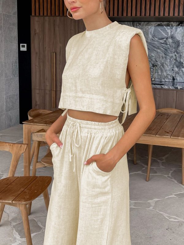 Utility Linen Two Piece Wide Leg Pants Set - Image 2