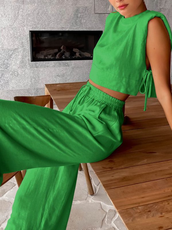 Utility Linen Two Piece Wide Leg Pants Set - Image 6