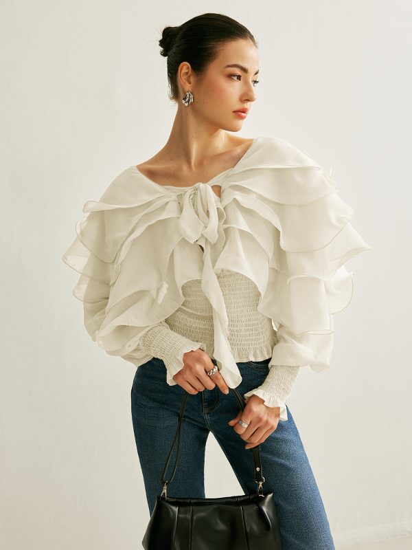 Semi-Sheer Chiffon Ruffle Backless Top - Image 13